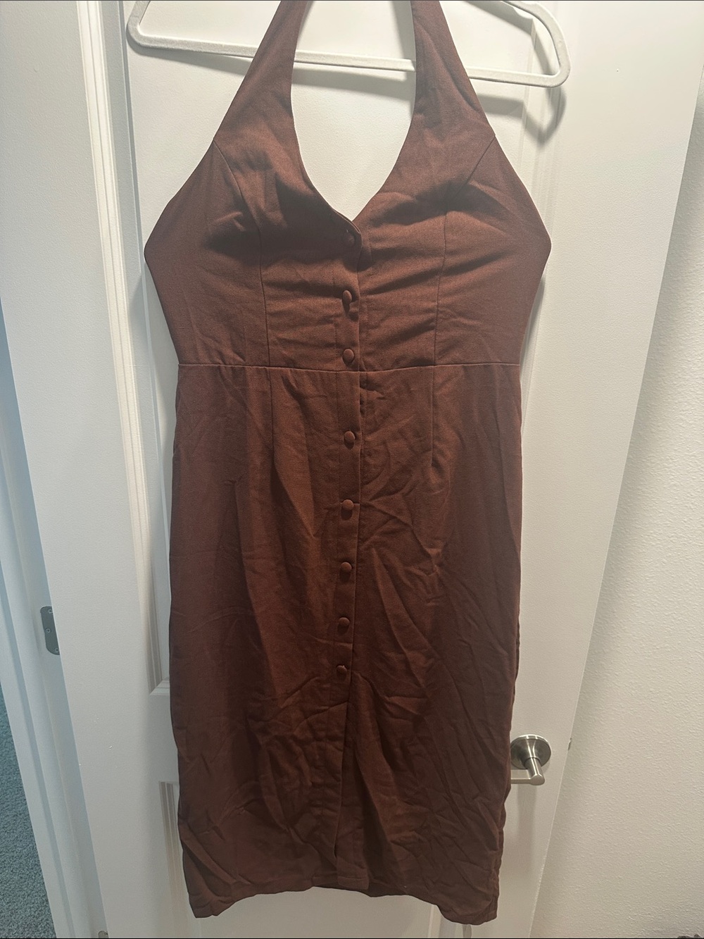 NEW Brown Halter Midi Dress with Front Buttons